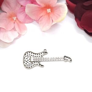 Silver Plated Pewter Large Electric Guitar Pendant or Charm Jewelry Making